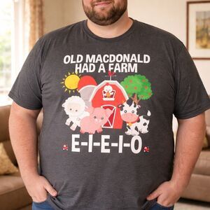 Gray Old MacDonald Farm Animals Graphic Print Retro Pulp T-Shirt Men's 3XL